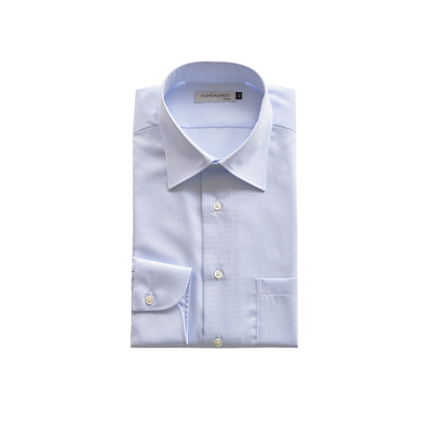 【日本製】 ワイシャツ メンズ 長袖 ビジネス 形態安定 綿100% レギュラーカラー ドビーコットン サックス(SNFG25-105-sa)